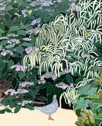 Geiteskjegg og due i hagen (digital kunst)