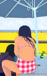 Magenta Gingham på Rockaway Beach (digital kunst)