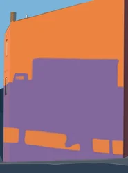 Skygge av lastebil fra opphøyd motorvei på siden av bygningen. (digital kunst)