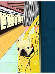 T-banependler med hund i vesken, Brooklyn (digital kunst)