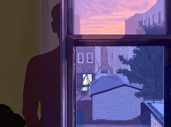 Vindu og skyggen min på veggen ved solnedgang