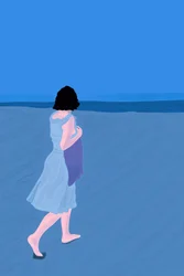 Kvinne i flammende øystrand (digital kunst)