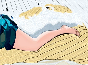 Kvinne og hund som sover middagslur (digital kunst)