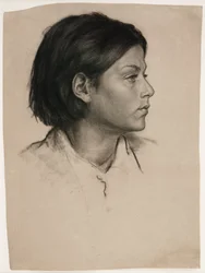 Kvinnehode, ca. 1875 (kull på papir)