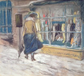 Vindusshopping (pastell på papir)