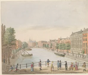 Kloveniersburgwal i Amsterdam, ca. 1810-1813 Vue du Kloveniers Burgwal et de la Maison de Trip, du High Street au Marché Neuf (tittel på objekt)