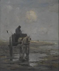 Hest og vogn (olje på lerret)