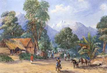 Landsby i Himalaya (akvarell)