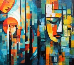 Abstrakt figurativt fargerikt maleri, utskrivbar digital kunst