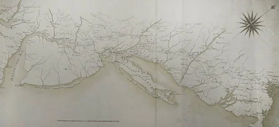 Generelt kart over leirene og marsjer til hæren i Amerika på ordre fra Rochambeau, detalj på høyre side, fra 