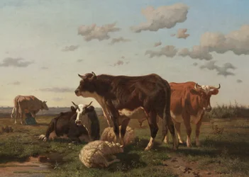 Storfe og sauer i et landskap, 1850
