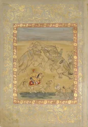 Jahangir ser på en elefantkamp, ca. 1605.