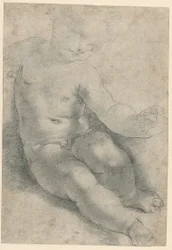 Studie for Kristusbarnet i Madonna av S. Simone (recto); Studie av et landskap (verso)