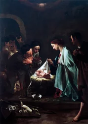 Tilbedelse av gjetere av Federico Bencovich (1677-1753), olje på panel, 233x166 cm, detalj