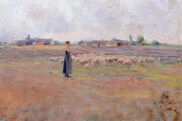 Kveldens fred, av Federico Rossano (1835-1912), olje på papp, 28x46,8 cm