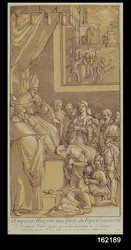 Keiser Henri IV (1050-1106) ved føttene til pave Gregor VII (1020-85) gravert av Nicolas Le Sueur (1691-1764)