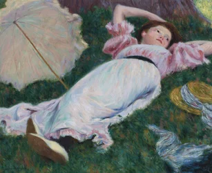 Impresjonisme: liggende kvinne av Zandomeneghi, Federico (1841-1917), ca. 1890. Olje på lerret, 50x60. Privat samling
