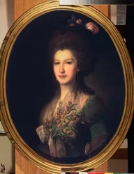 Portrett av grevinne Elisabeth Santi. Maleri av Fyodor (Fedor eller Fiodor) Stepanovich Rokotov (1735-1808), olje på lerret