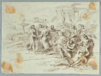 Tegning, backanalsk scene med sirkel av dansende figurer, sent 1700-tall–tidlig 1800-tall