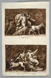 Tegning, ark fra en skissebok: Silenos#39; triumf og Bacchus#39; og Ariadnes triumf, 1800–1802