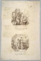 Prosjekt for to åttekantede malerier: Daedalus bruker Breasts of Hebe som modell for skål for Jupiter. Hebe mottar denne skålen fra ham.