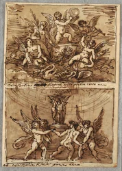 Putti i en vogn med delfiner og svaner