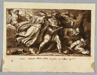 Ark fra en skissebok: Minerva beordrer Ulysses til å slutte fred med frierne til Penelope (Minerva inducerer Ulisse alla pace con i Proci)