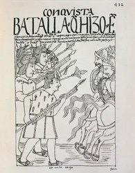 Slaget ved Cuzco: Inca Manco Capacs beleiring av byen okkupert av conquistadorene, ca. 1536 (gravering)