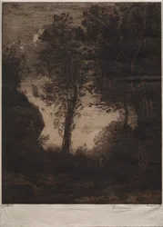 Landskap: Solnedgang, etter Corot