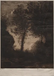 Landskap: Solnedgang, etter Corot, ca. 1858.