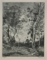 Landskap, eller Den hvite hesten, etter Corot, ca. 1858.