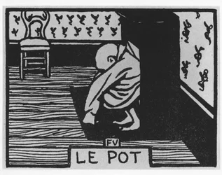 Gulrotpoil: ""potten"", Jules Renard, illustrasjon av Felix Vallotton, red. Flammarion.