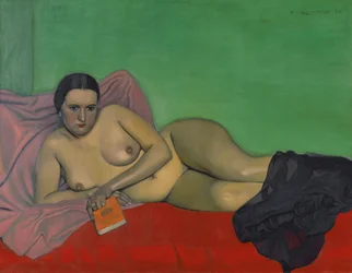 Naken kvinne som holder en bok, 1924.