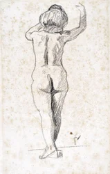 Nu de dos - Kunstverk av Felix Vallotton (1865-1925), grafitt på papir (28x18 cm), tidlig på 1900-tallet - Saint Roch hospice museum, Issoudun - Obligatorisk omtale
