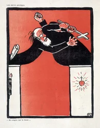 Separasjon av kirke og stat: Republikaner og tilhenger av kirkekampene - av Vallotton, i "" The Witness"" av 09.11.1906.