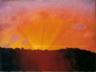 Solnedgang, oransje himmel, 1910.