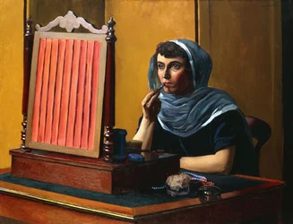Ung kvinne som setter på leppestift; Ung kvinne tar på leppestift, 1925