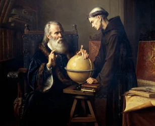 Galileo Galilei (1564-1642) forklarer teoriene sine ved universitetet i Padova - Maleri av Félix Parra (1845-1919)