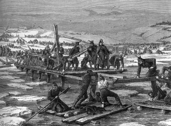 Pontonierer fra den napoleonske hæren krysser Berezina-elven
