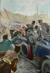 Attentatet på Franz Ferdinand (1863-1914), erkehertug av Østerrike, og hans kone Sophie i Sarajevo