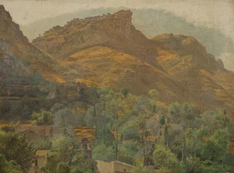 Utsikt over fjellbyen Mola nær Taormina