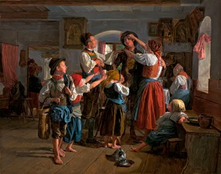 Den vernepliktiges farvel - Maleri av Ferdinand Georg Waldmueller (1793-1865), olje på tre (59x74 cm)