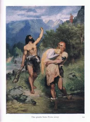 Kjempene bar Freia bort, illustrasjon fra The Stories of Wagners Operas pub. av George Harrap & Co Ltd 1932