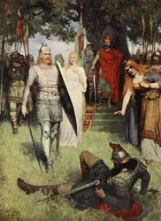 Han ble tvunget til å gi etter, fra «Fortellingene om Wagners operaer» av J. Walker McSpadden (1874-1960), 1905