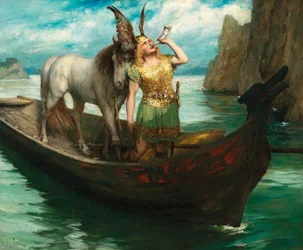 Siegfrieds reise til Rhinen. Gudenes ragnarok. Sangeren Hubert Leuer som Siegfried, 1908