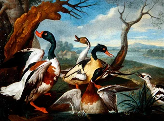 Ender i et elvelandskap (olje på lerret)