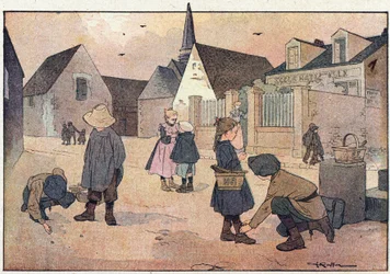 Ute av skolen, i barndommens bildebok, ca. 1900 (gravering)