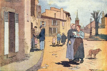 Postmannen, i barndommens bildebok, ca. 1900 (gravering)