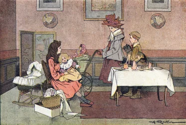 Dukkens besøk, i Imagier de l'enfance, ca. 1900 (gravering)