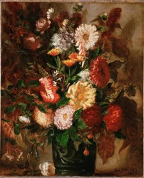 Blomster i en leirkrukke (maleri på lerret)